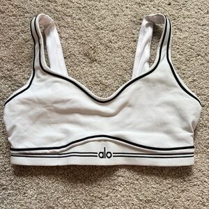 ALO Yoga White and Black Trim Sports Bra